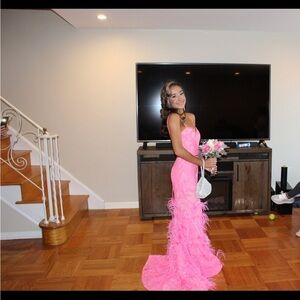 Jovani Pink Dress with Feathers